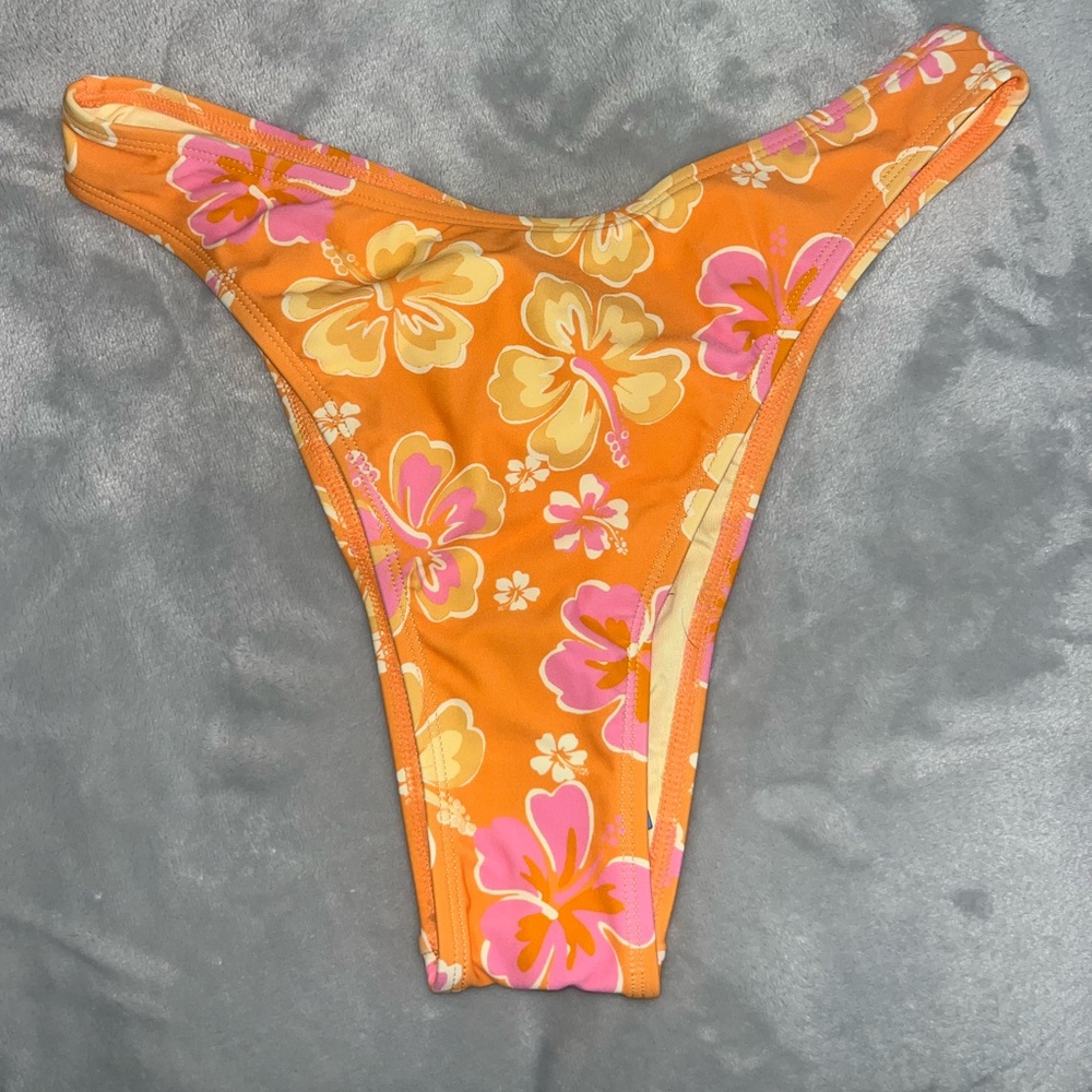 Orange Retro Hibiscus Print Cheeky Bikini Bottoms